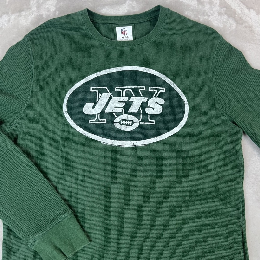 Y2K NFL New York Jets Shirt Adult XL Green Fitted Thermal Waffle Knit Cotton